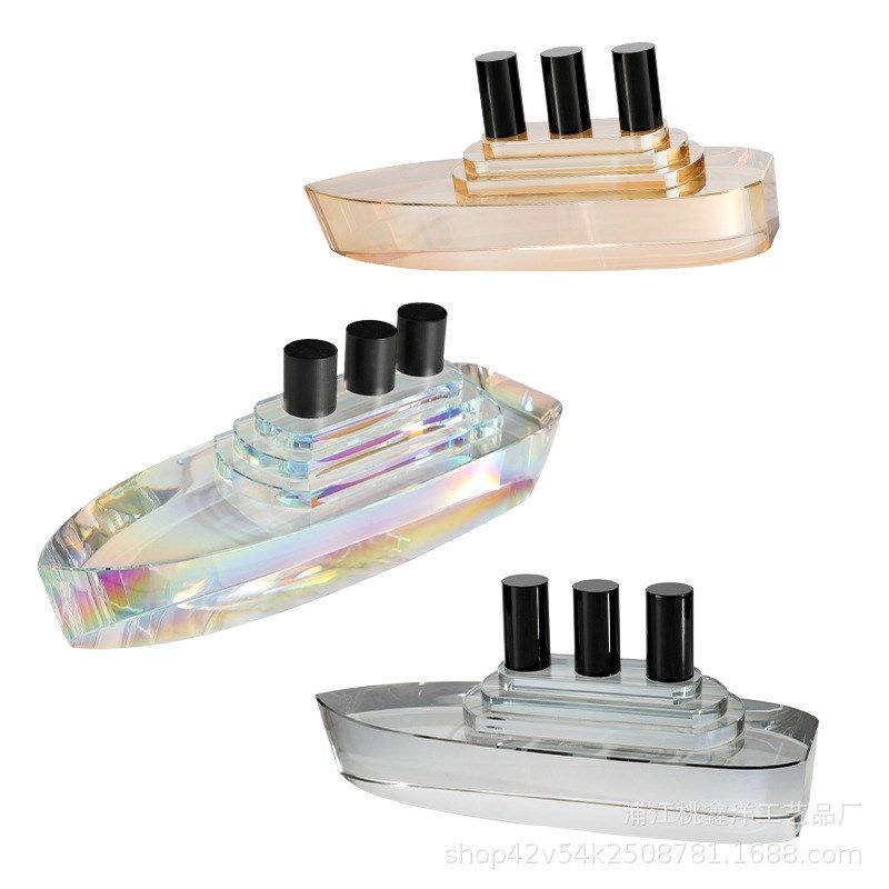 现代轻奢多色水晶轮船模型摆件样板间玄关客厅家居软装家饰工艺品