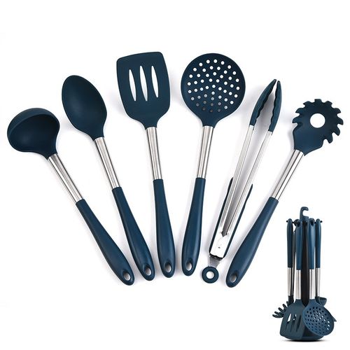 硅胶管柄厨具7件套 七件套不锈钢锅铲煎铲捞篱 居家厨房烹饪小工