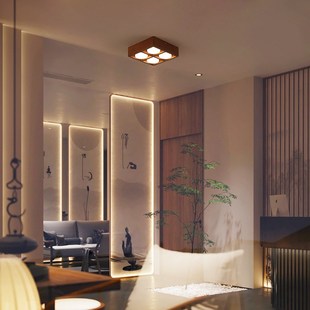 斗胆灯新中式客厅无主灯明装筒灯照明复古实木走廊灯过道灯格栅灯