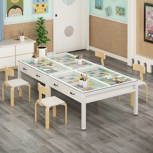 幼儿园美术桌绘画桌小学生培训班桌椅少儿手工设计抽Y屉桌画室桌