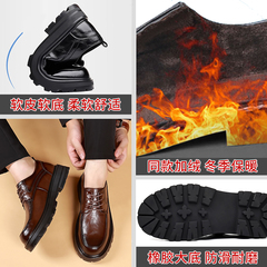 皮鞋男款休闲冬季加绒棉大头软底厚底男士商务V正装圆头马丁靴