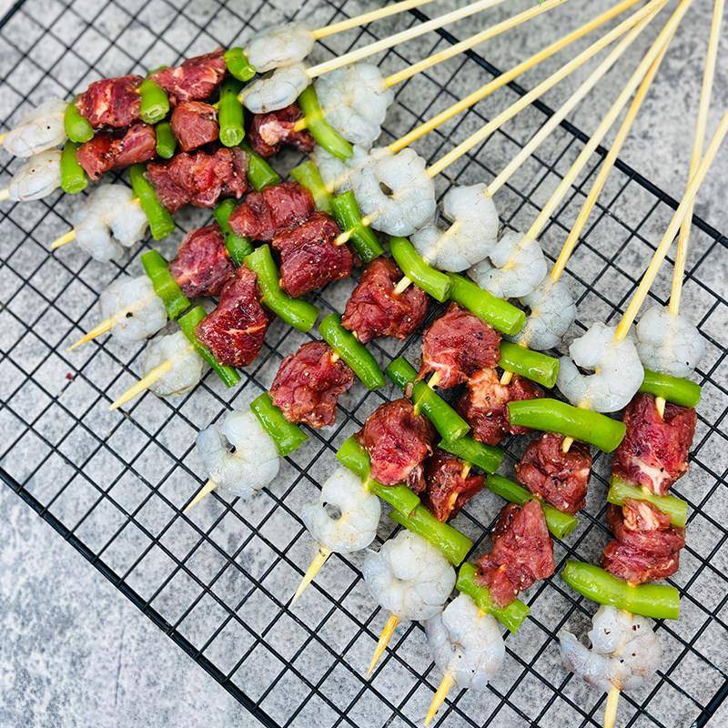 新品虾仁牛排肉串商用整箱冷冻半成品烧烤食材牛肉串海鲜虾串烤肉