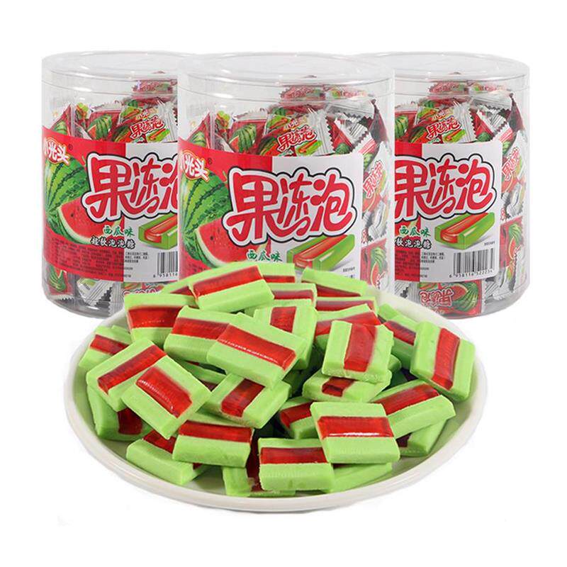 果冻泡泡糖桶装儿童夹心口香糖708090后怀旧经典小零食童年西瓜糖