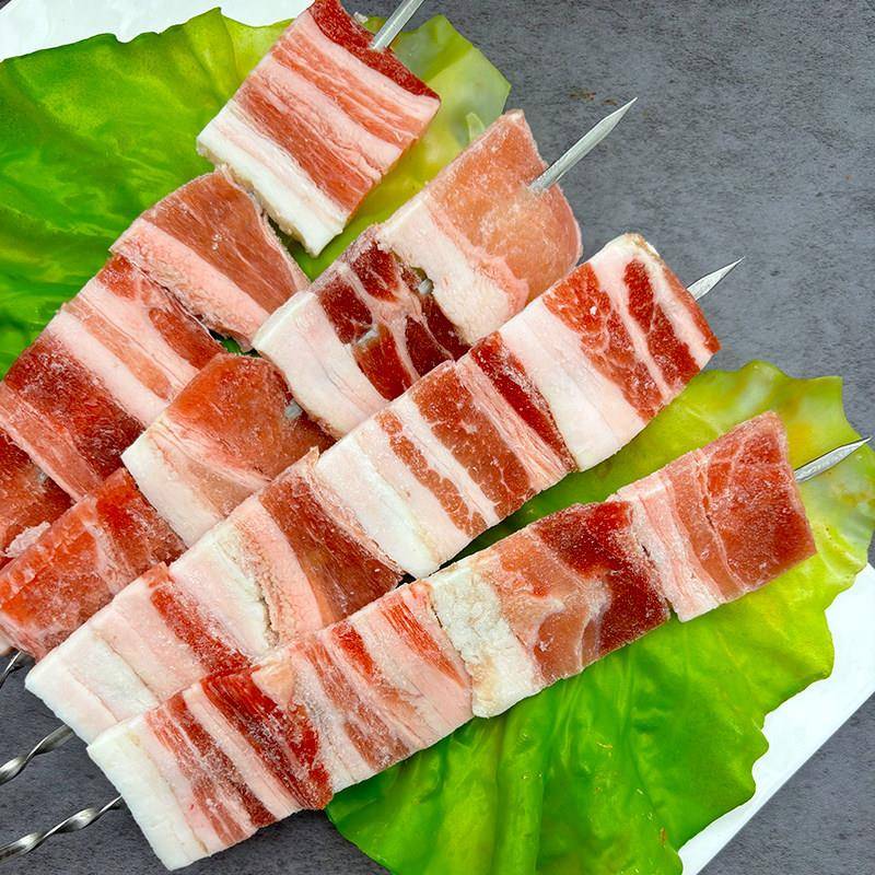 新品钢签原切精品五花肉大串商用烧烤油炸半成品厚切猪肉串烤肉片