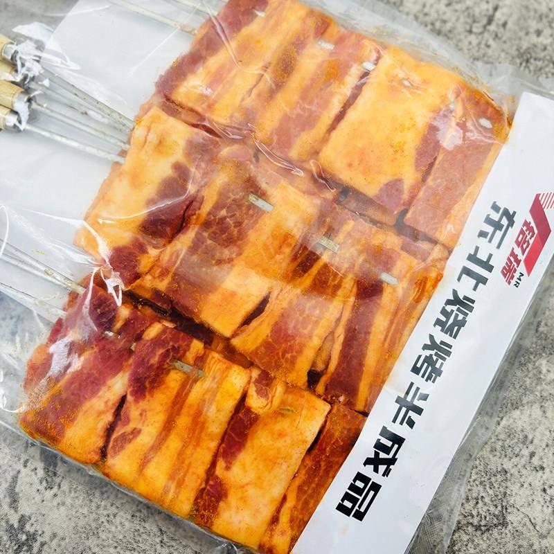 新品刚签原切瀑布五花肉特大串商用半成品油炸烧烤食材腌制猪肉串