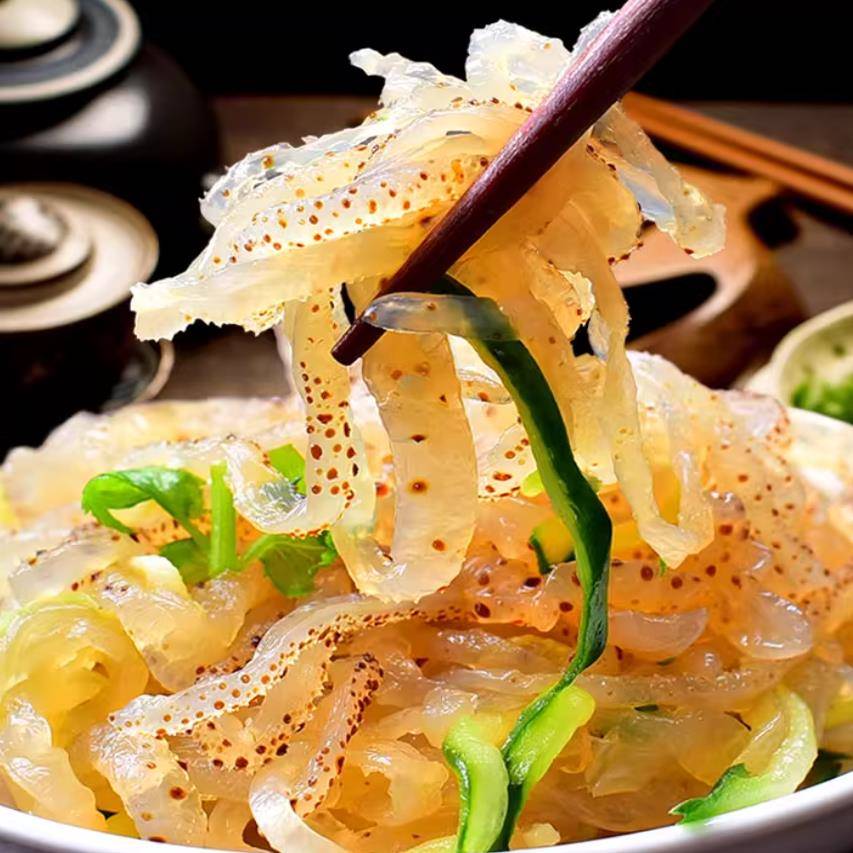 珊瑚海蜇丝虎斑即食凉拌菜海蜇皮海哲丝蛰边特产美食酒店商用