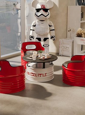 油桶桌椅卡座创沙发清吧闲区v茶商用意复古休51976咖啡厅奶店桌