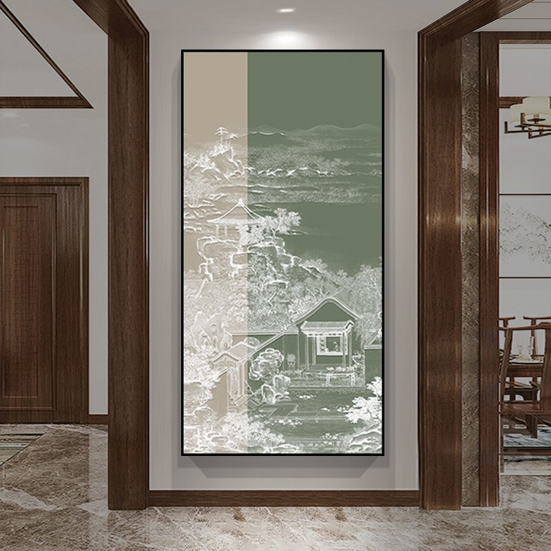 琼楼玉宇新d中式入户玄关装饰画客厅挂画走廊尽头过道楼梯间晶瓷图片