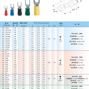 SV冷压接线端子SV2-4 铜鼻子 铜线耳 叉形预绝缘端头  1000只