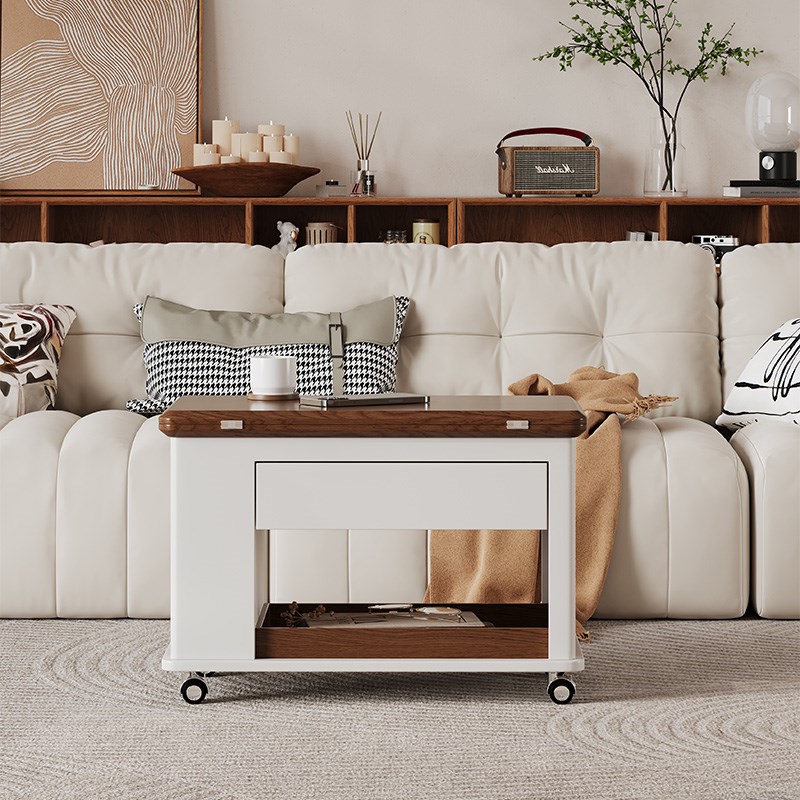 客厅家用小户型设计师可移动沙发边几小推车多功能开合实木板茶几