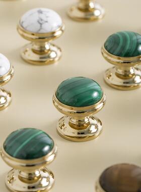 indoors法式中古金色柜门把手衣柜鞋柜水晶孔雀石白松石黄铜拉手