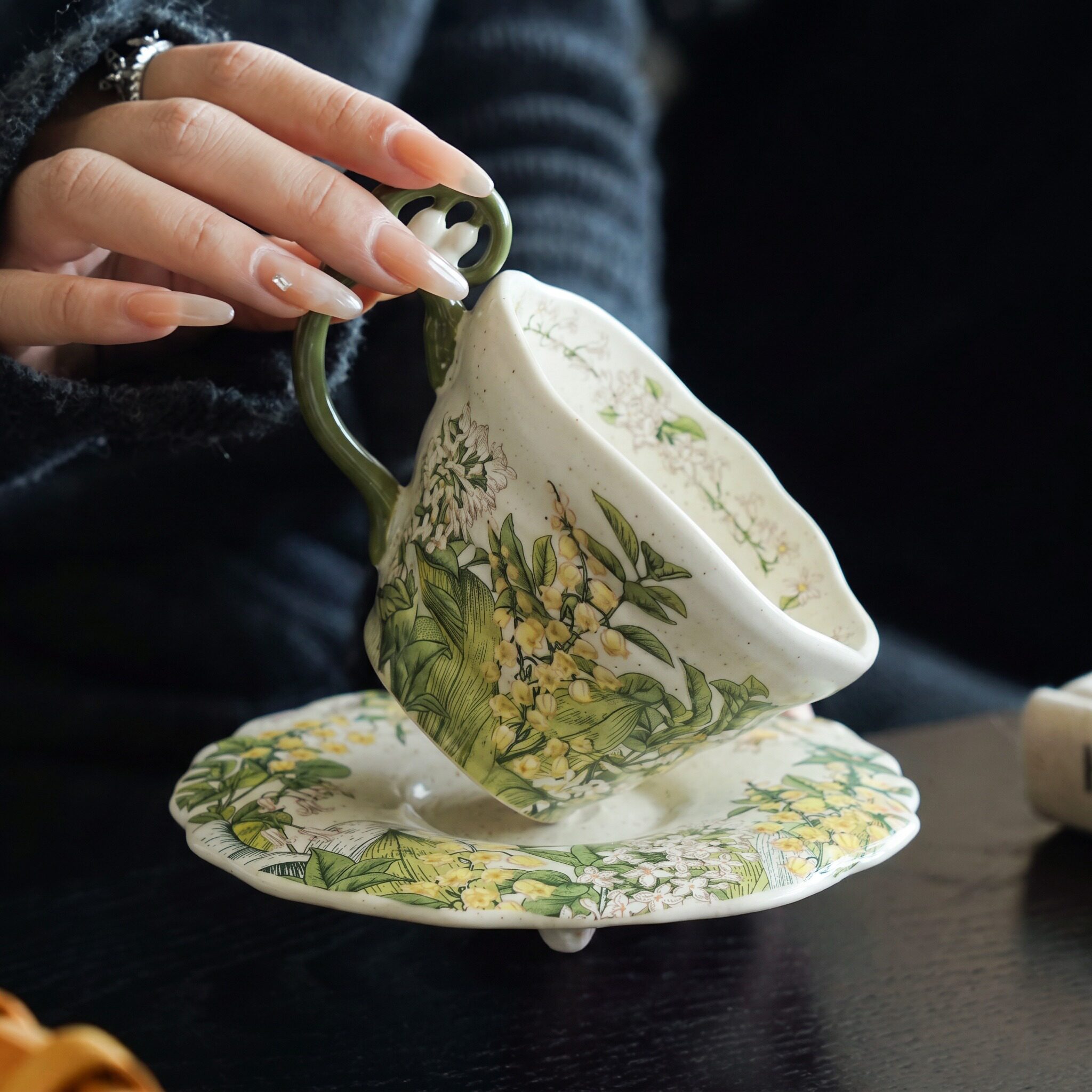 中古风铃兰花咖啡杯碟陶瓷拿铁杯日式下午茶杯子家用水杯女生礼物