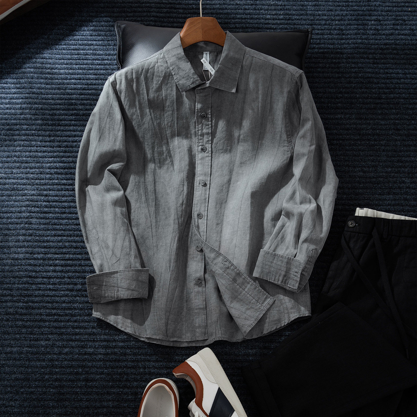 麻尚生活苎麻扎染衬衫男秋季新款设计感宽松显瘦休闲长袖衬衣外套