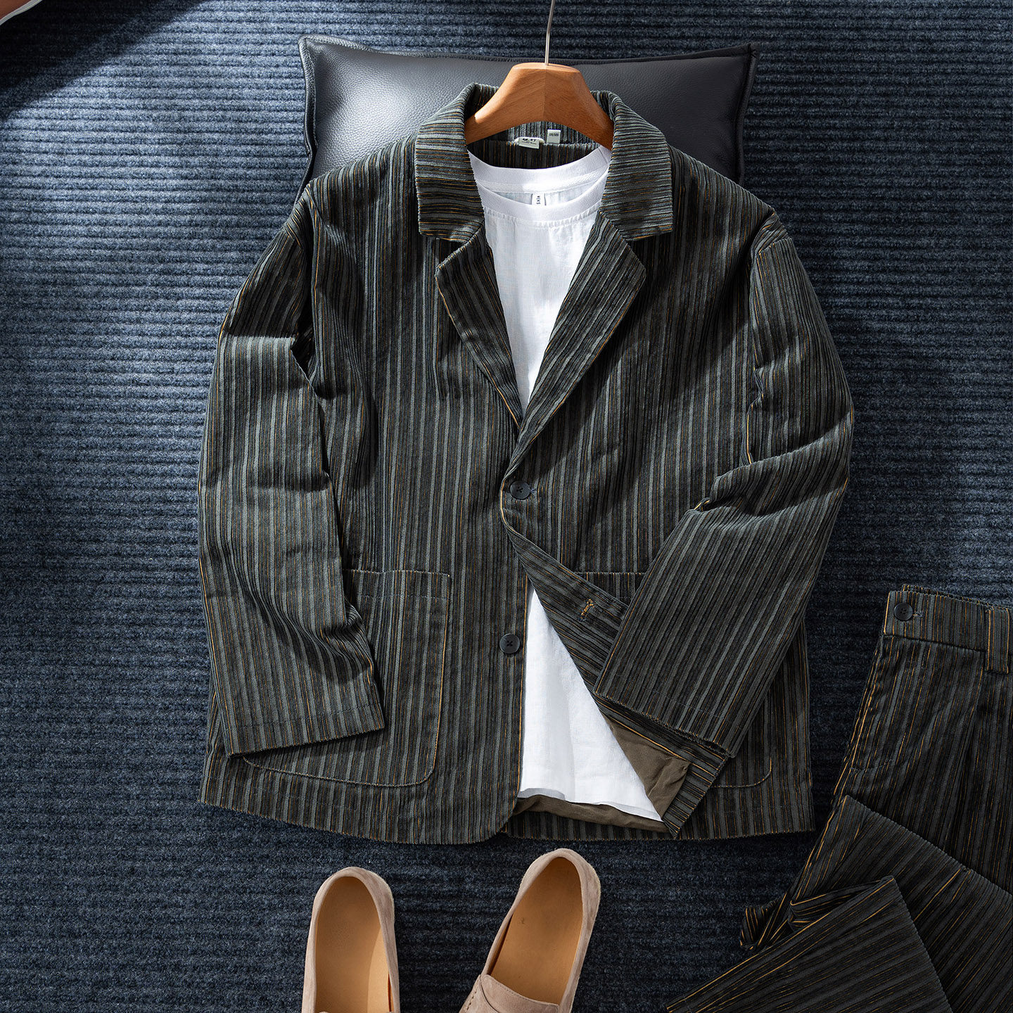 麻尚生活灯芯绒男士西装外套秋季新款老钱风宽松休闲条纹西服上衣,男装,休闲西服,淘宝优惠券,粉丝福利购,淘宝优惠卷