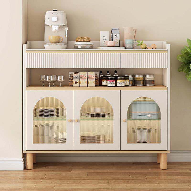 实木餐边柜奶油风简约现代靠墙一体客厅储物收纳边柜咖啡柜茶水柜