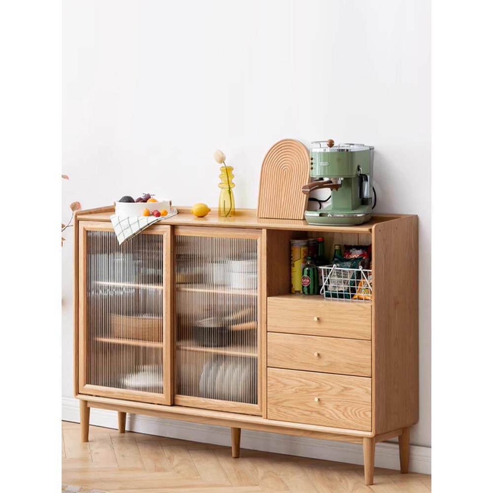 实木餐边柜置物架推拉门橱柜收纳柜子厨房储物柜超薄茶水柜窄边柜