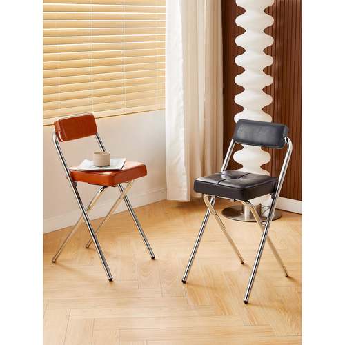 中古风吧台椅折叠高凳55cm高设计师复古岛台家用高脚椅咖啡厅吧椅