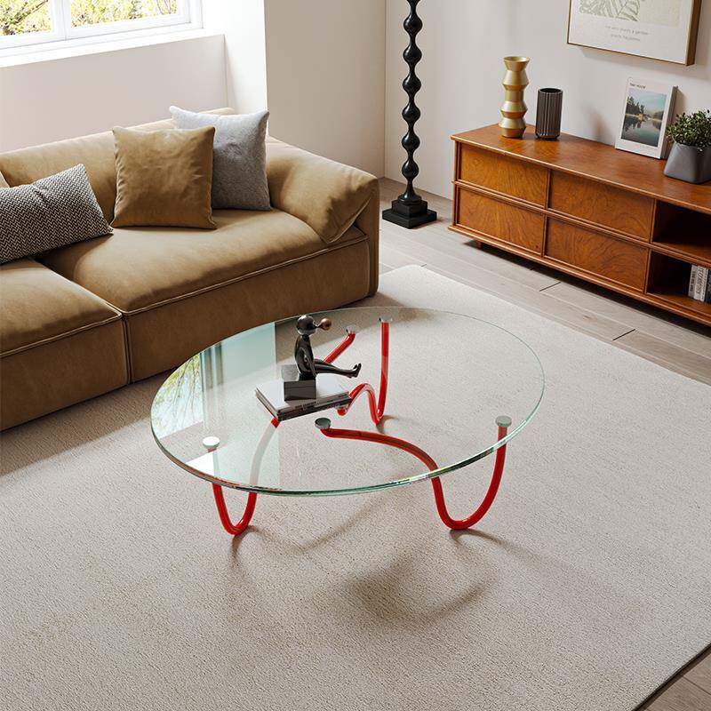 沙发圆形茶几客厅家用极简钢化玻璃茶桌设计感椭圆创意小桌子边几
