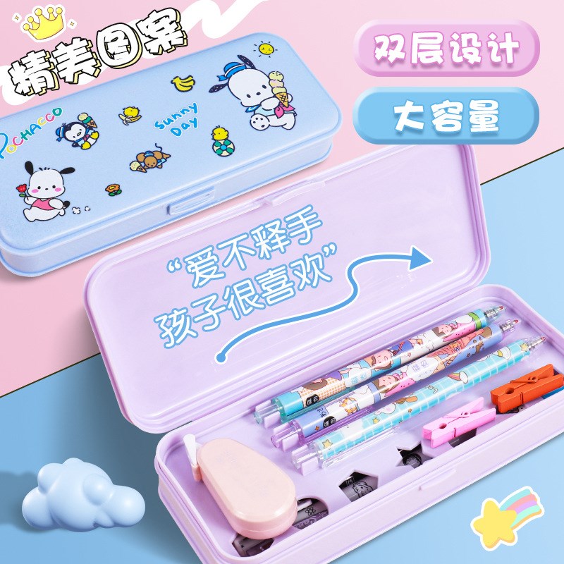 玉桂狗学生刻字文具盒大容量铅笔盒大耳狗儿童卡通防水双层笔盒