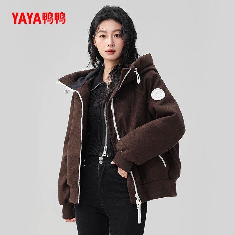 鸭鸭羽绒服女短款韩版连帽外套