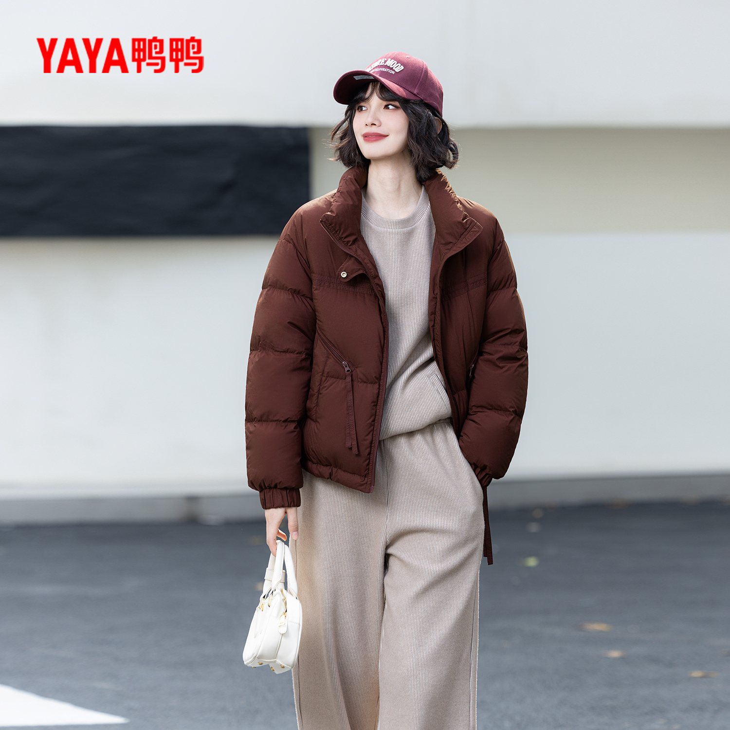 YAYA鸭鸭2025冬季新款时尚百搭休闲宽松保暖女士短款羽绒服