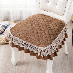 简约秋冬季毛绒餐椅垫布艺蕾丝坐垫桌椅凳子垫防滑透气纯色家用软