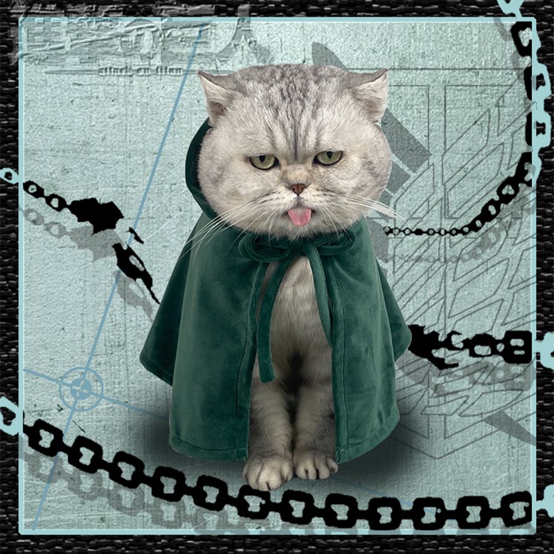 进击的巨人猫咪披风自由之翼宠物衣服小狗狗cos兵长艾伦动漫服饰