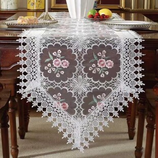 新款蕾丝桌旗透明玻璃纱绣花茶几桌垫家用餐桌电视柜桌布