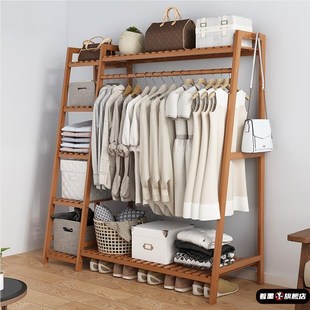 落地衣架家用实木多功能简易竹收纳架子挂衣卧室宿舍晾衣柜室内帽