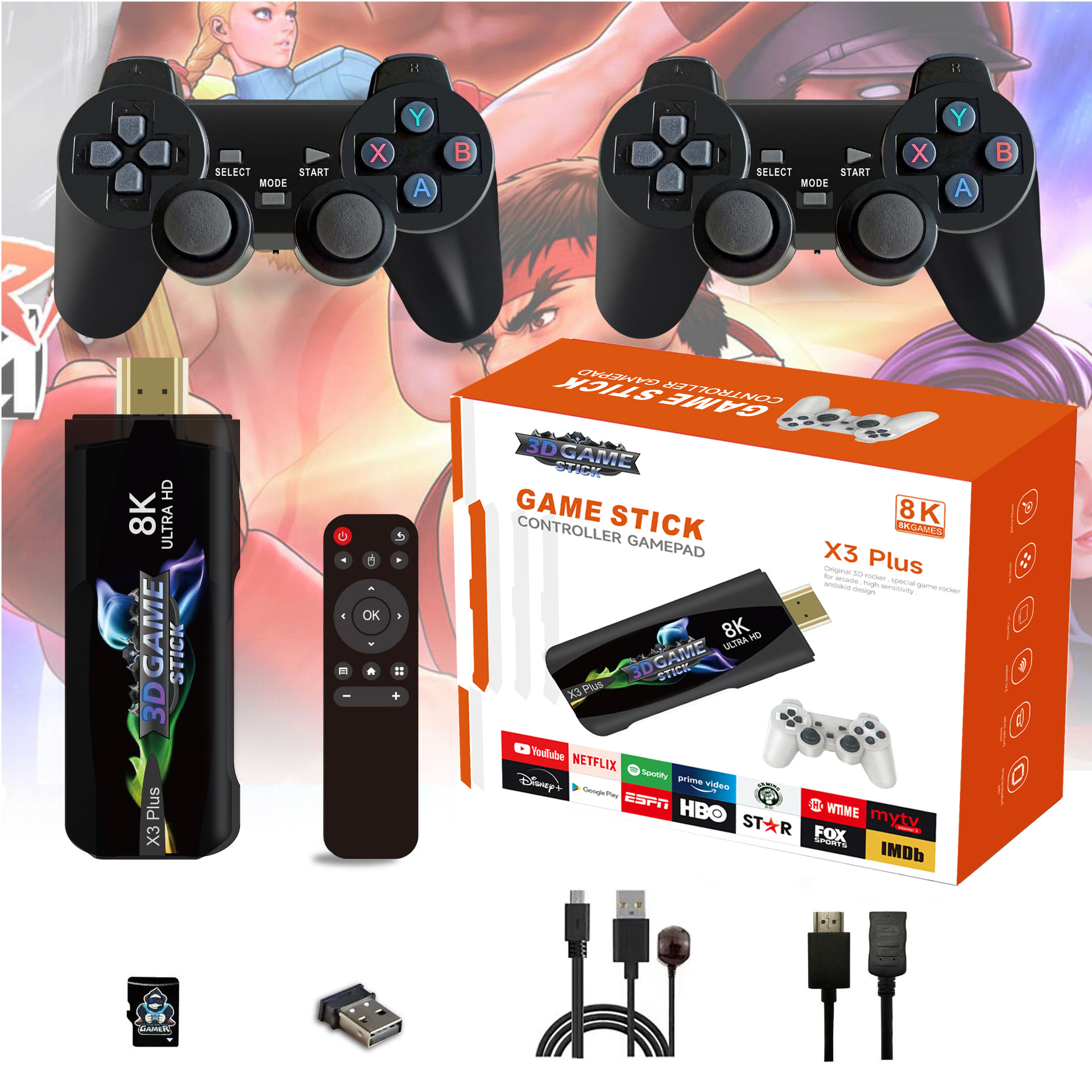 X3plus街机复古游戏机无线双手柄连接家庭高清机电视游戏机