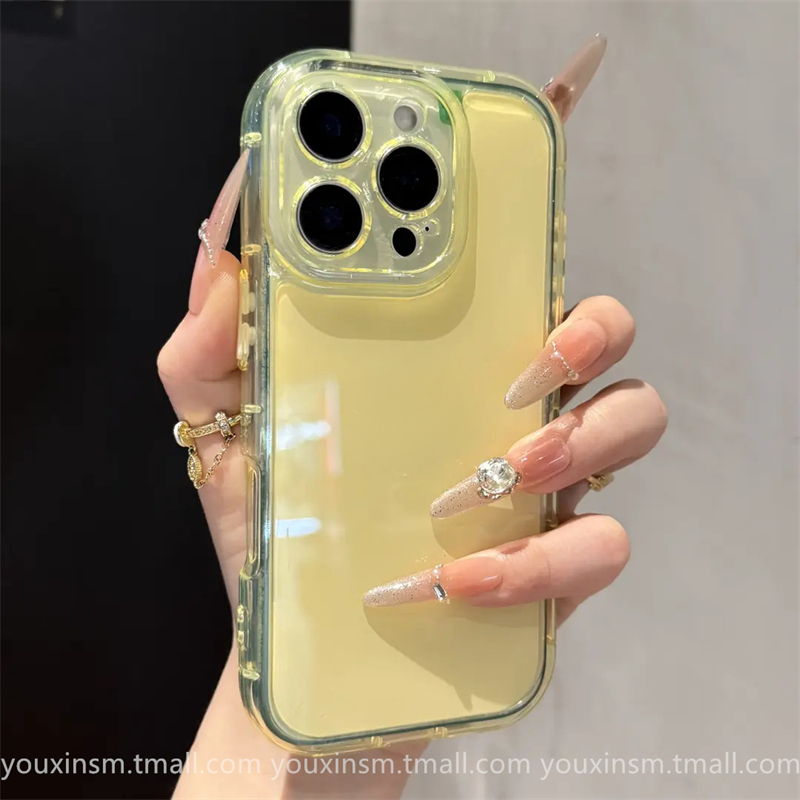 ins夏日奶黄果冻纯色适用iPhone16pro苹果14手机壳15ProMax新款13高级12男女11情侣16plus全包边ProMax防摔套