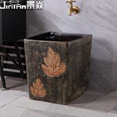 景焱枫叶曜石纹拖把池户外陶瓷洗墩布池室外庭院拖布池复古地拖池