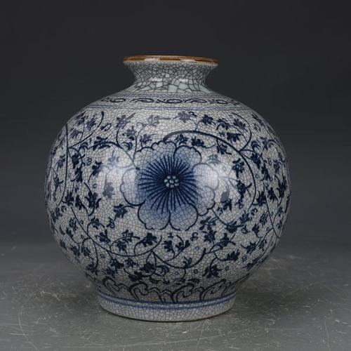 仿古瓷器开片缠枝牡丹石榴瓶 包老瓷器 旧货老货 古董古玩 收藏品