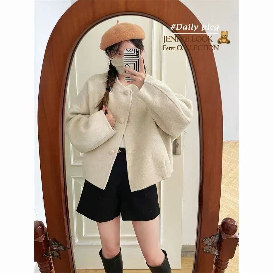小香风短款双面羊毛大衣女秋冬