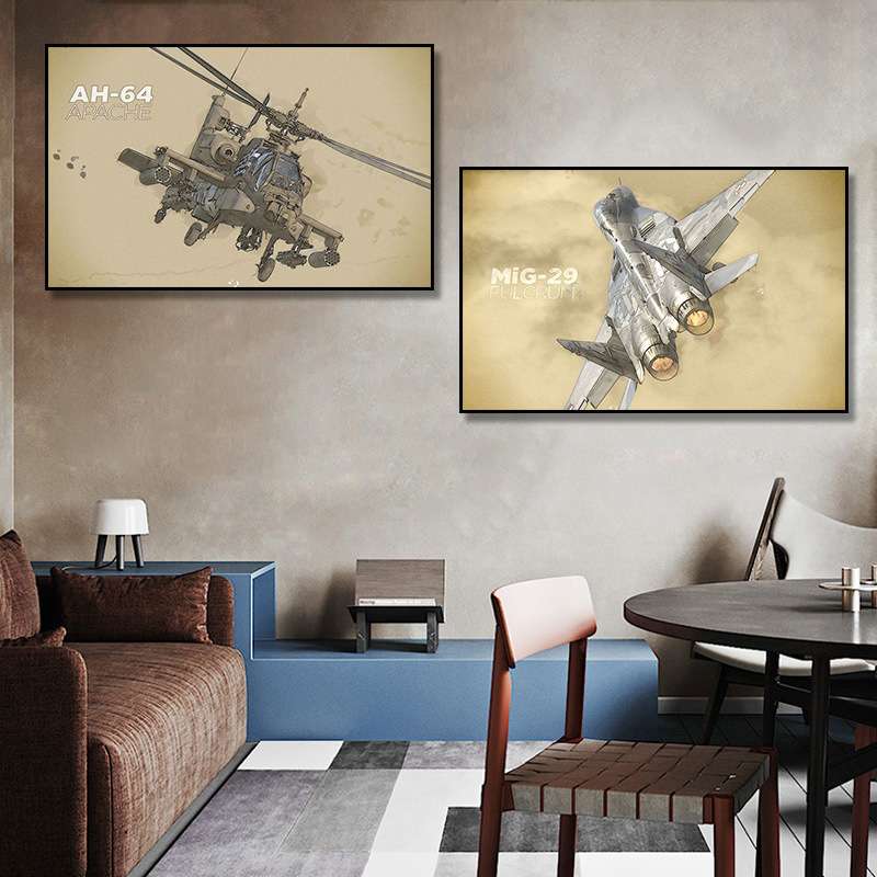 飞机装饰画复古工业风战斗机咖啡店书房挂画卧室床头儿童房壁画图片