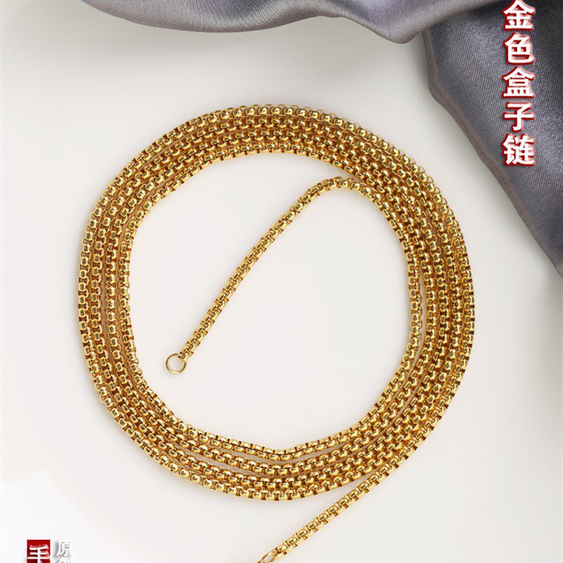 高级泰国佛牌链子金色男女士超长款细挂链钛钢毛衣项链挂绳不掉色