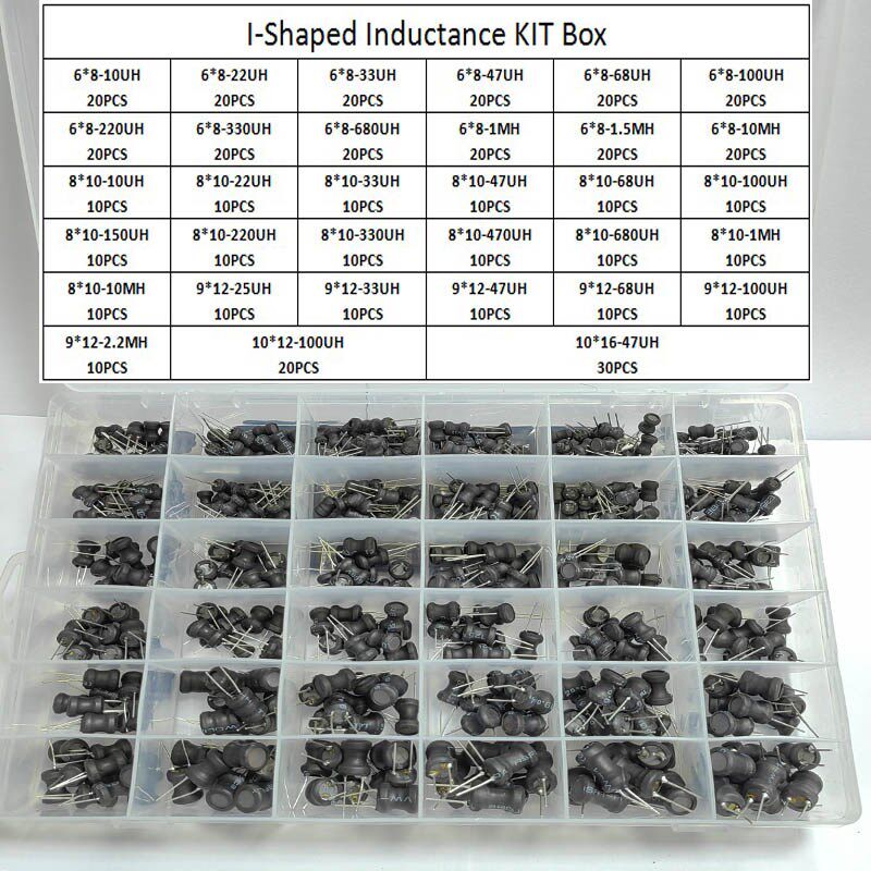 480件36种规格 8x10工字型电感 1.5-2.2m 圆柱体插件电感器套装