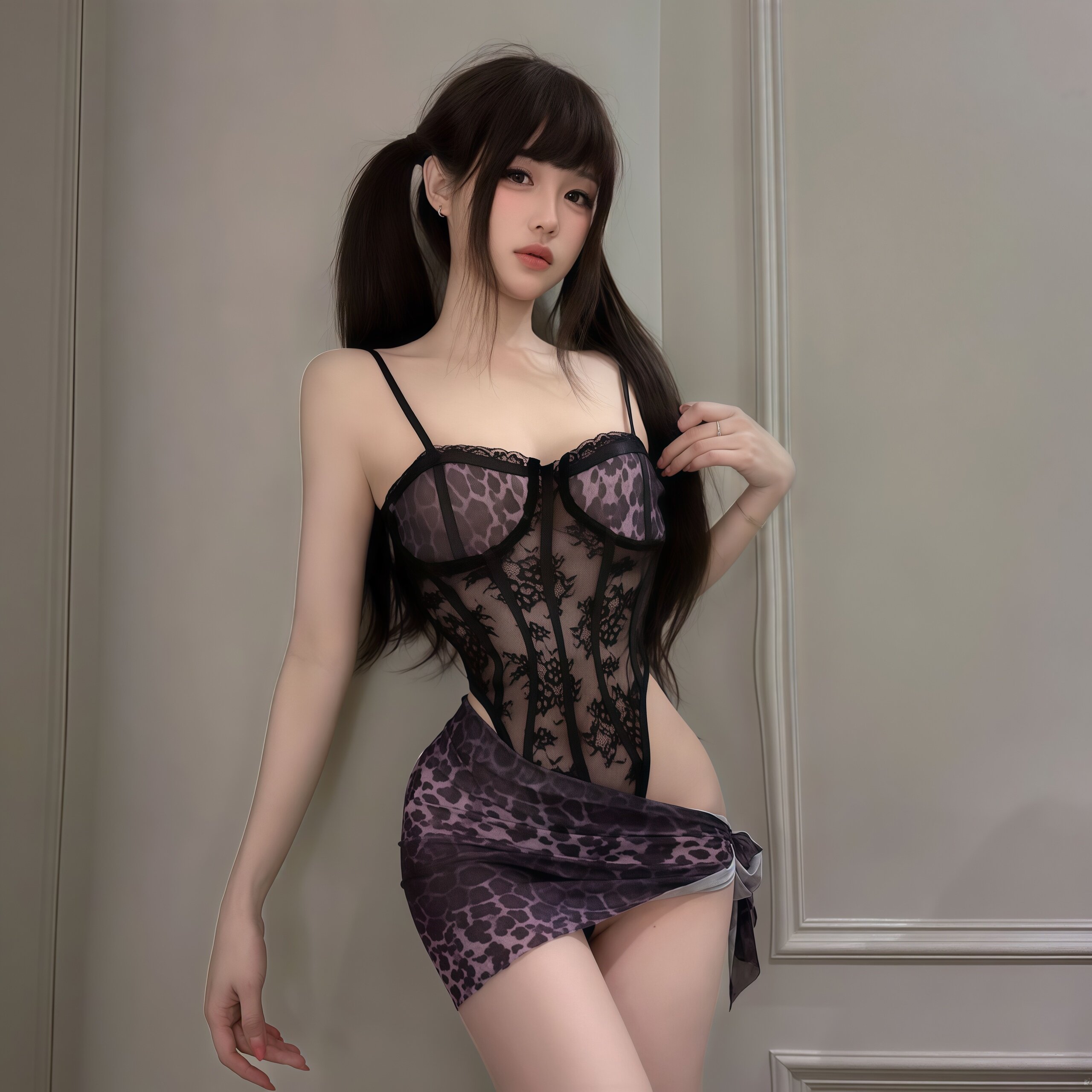 情趣内衣性感带钢圈豹纹连体衣制服纯欲调情qqny睡衣男士qq制服女