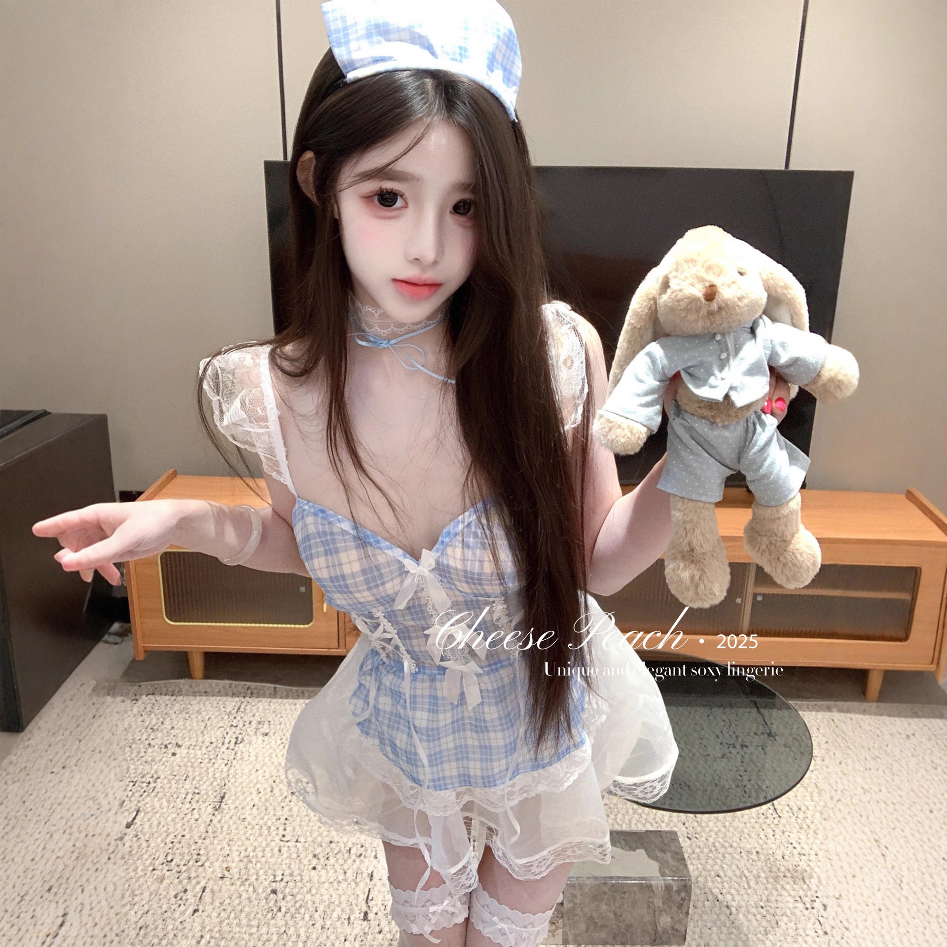 性感可爱女仆制服套装蕾丝花边格纹睡裙大尺度内衣趣味睡衣袍qqny