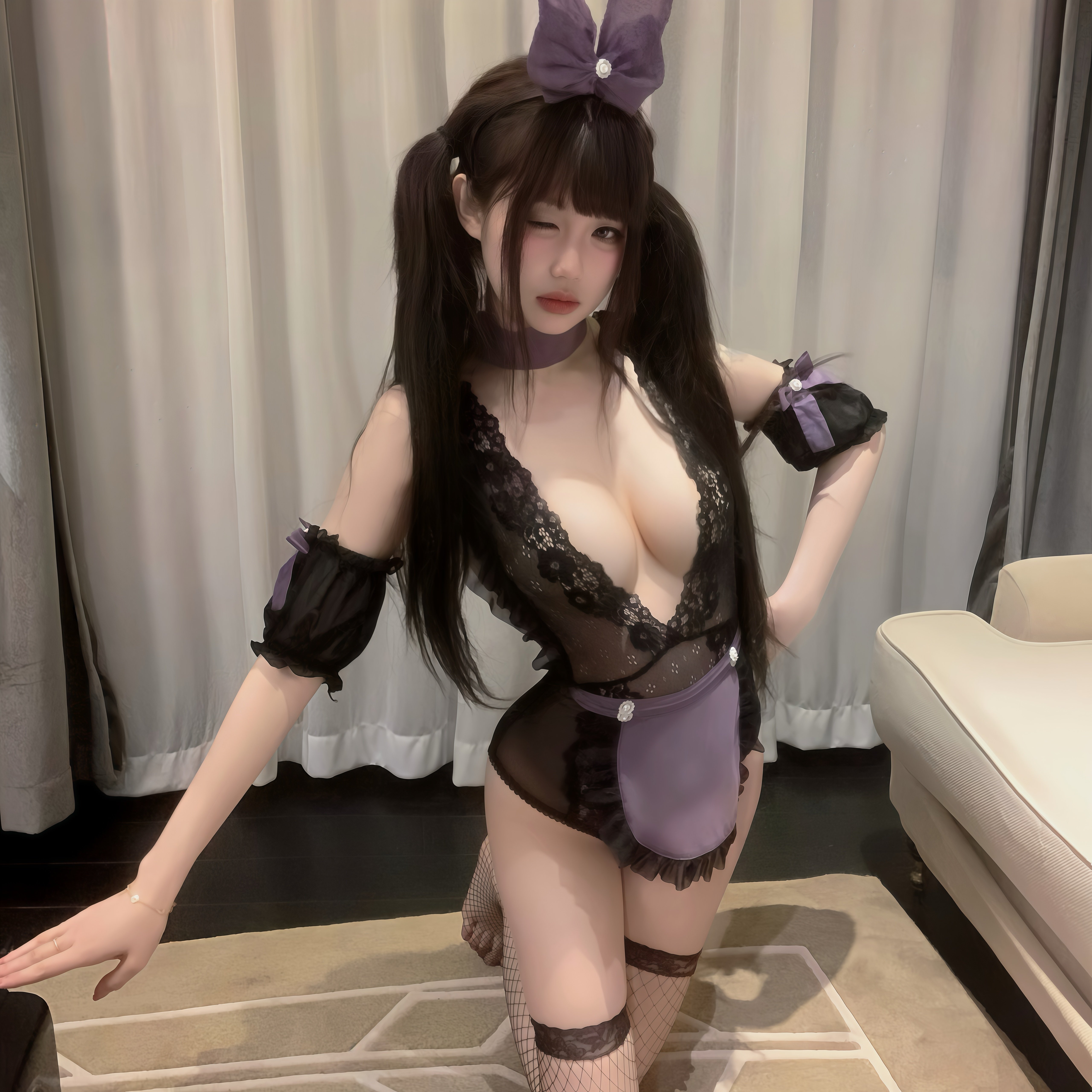 性感深V蕾丝诱惑女仆装qqny睡衣纯欲兔女郎制服情qu内衣趣禁欲系