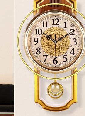 康巴丝欧式复古摇摆挂钟客厅简约时尚挂表卧室静音石英钟现代钟表