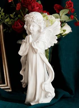 欧式复古做旧白色少女天使装饰品摆件美式树脂人物雕像小摆设礼物