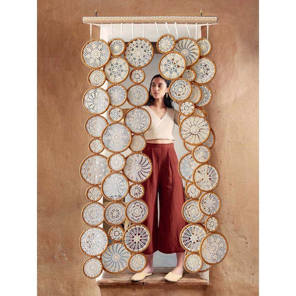 纯手工侘寂摩洛哥背景橱窗艺术装置屏风隔断门帘窗帘圆形挂画吊饰