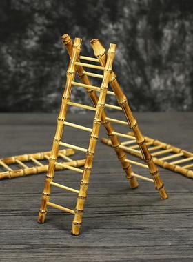 创意竹鞭梯财富节节高竹鞭小梯子竹根竹梯寓意步步高升茶杯架摆件