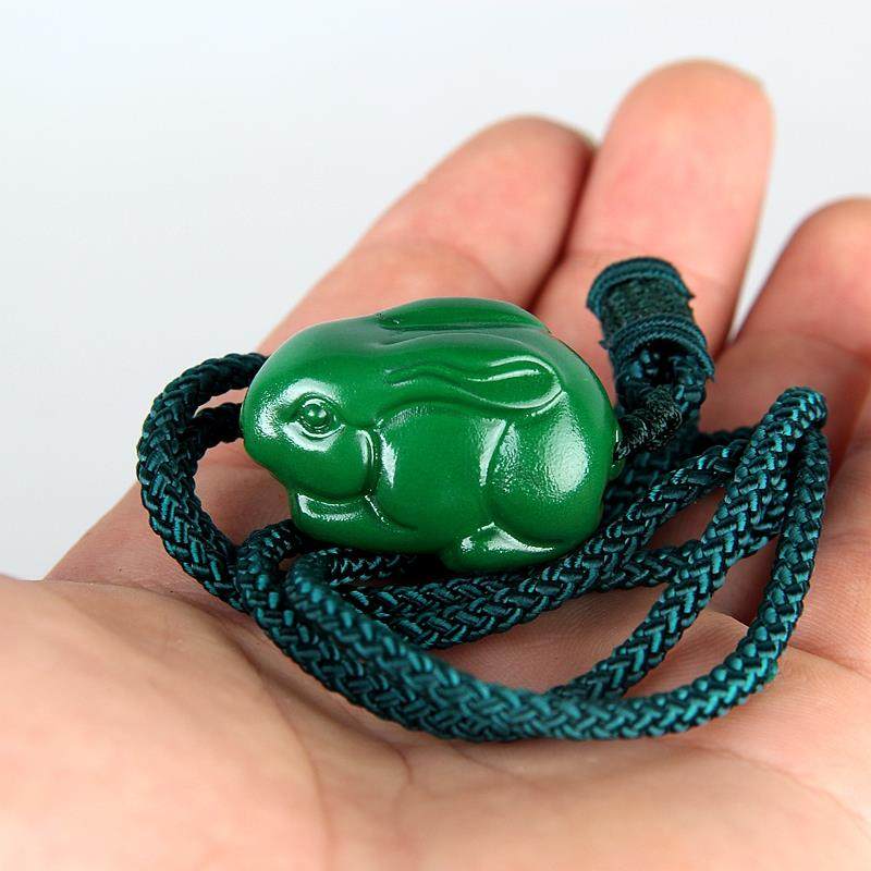 木雕绿色兔子吊坠红木实木小叶紫檀招财小兔吉祥挂件震卦中式摆件