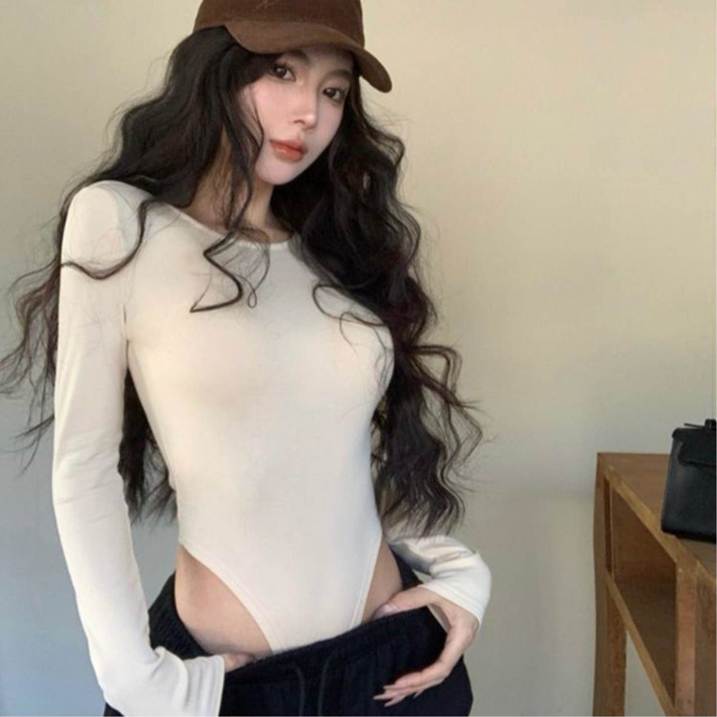 性感辣妹风长袖连体针织T恤女装秋季新款气质修身显瘦打底衫上衣