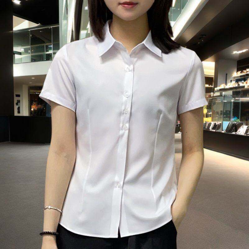 雪纺衬衫女短袖2026夏季新款韩版修身职业工作服高端免烫白色衬衣