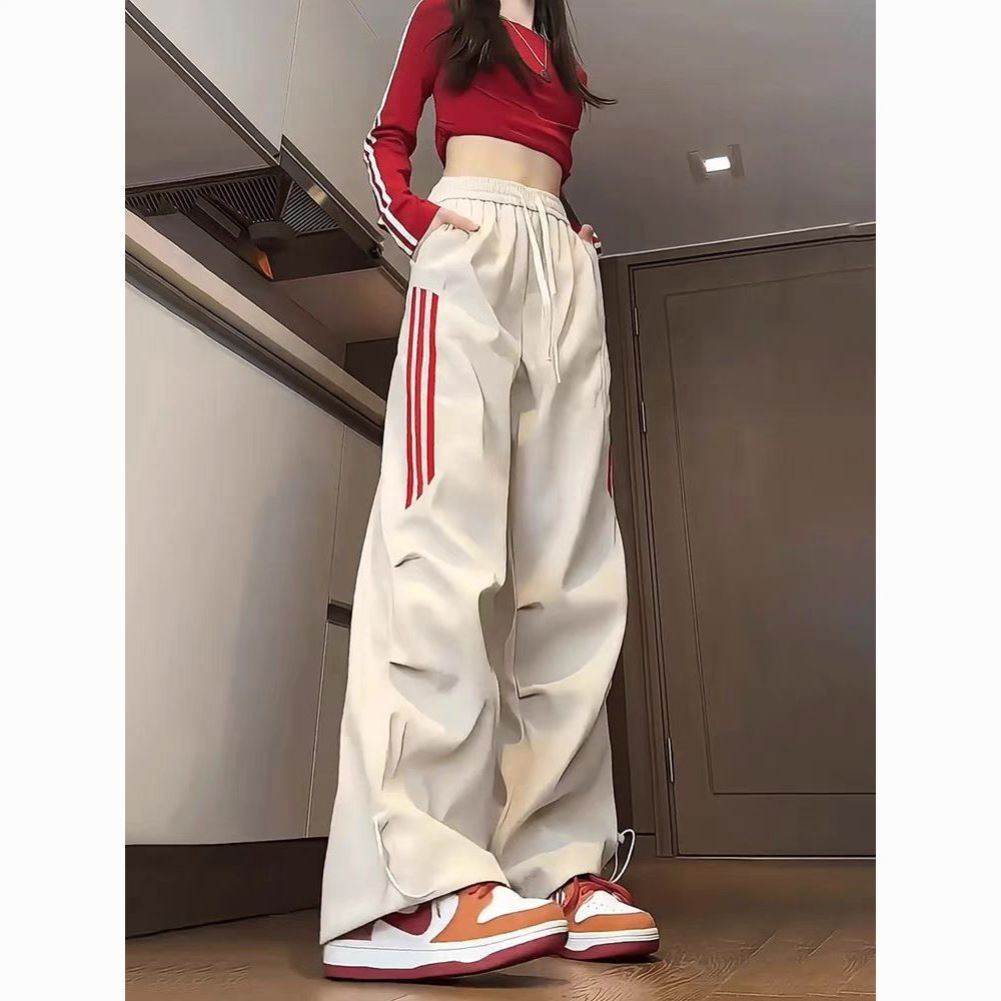 新款美式运动拼接工装裤男女春春季美式宽松百搭学生休闲裤ins