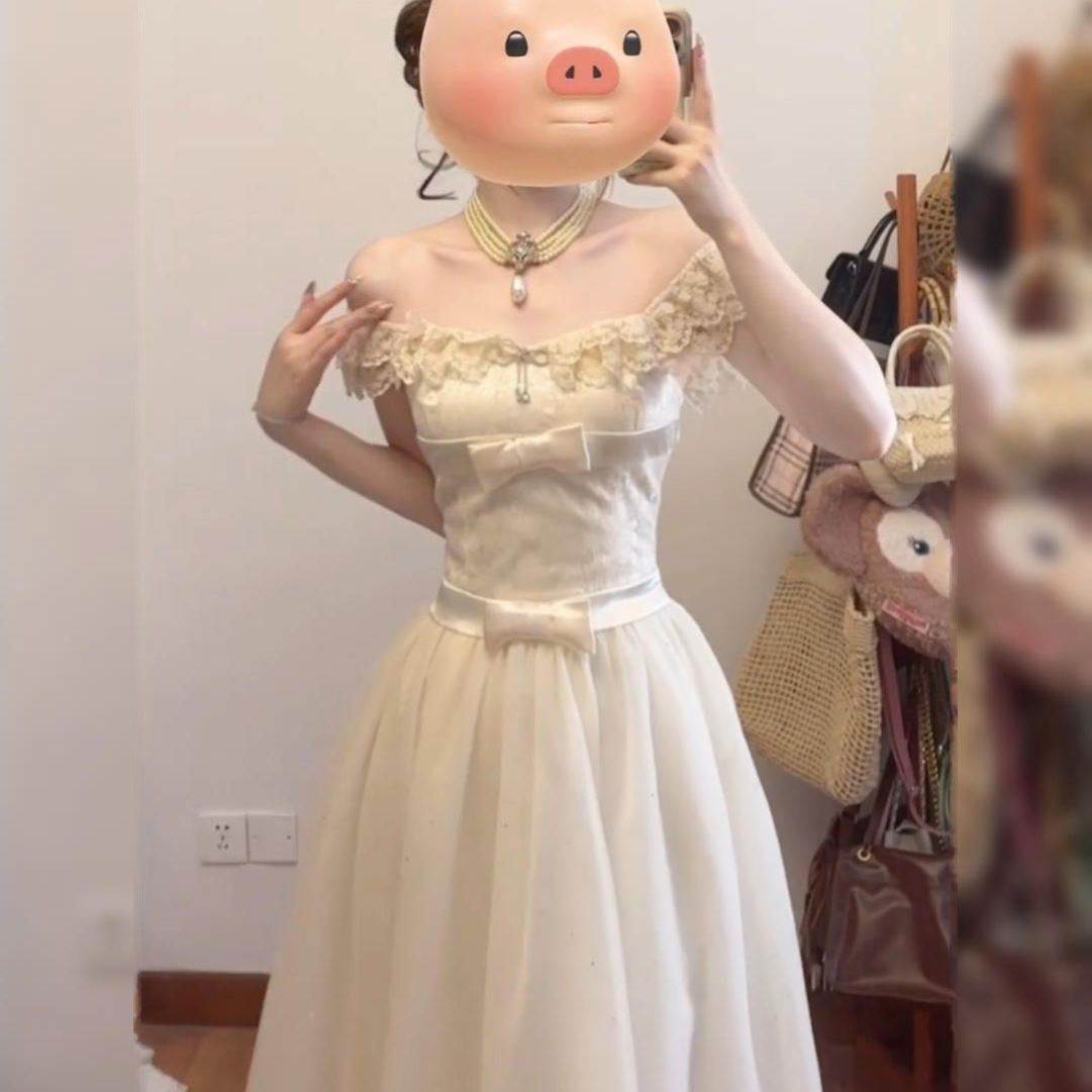 甜美重工富家千金连衣裙女夏日绝美高级感公主裙小飞袖收腰长裙子