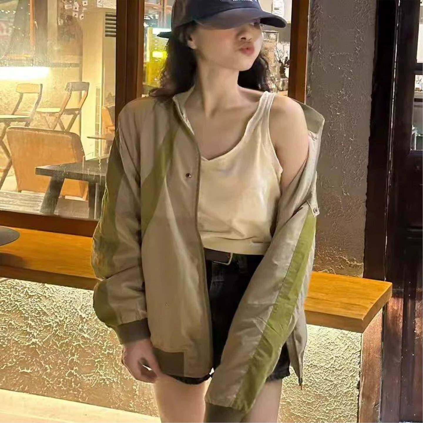 美式复古撞色拼接设计感立领棒球服外套女春季新款宽松冲锋衣夹克